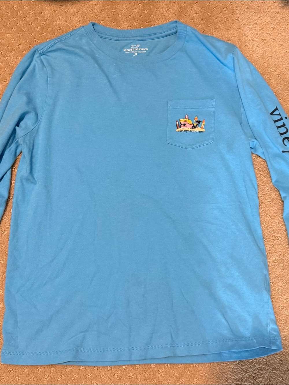 Vineyard Vines Kids Light Blue Long-Sleeve Pocket Tee with Sleeve Logo